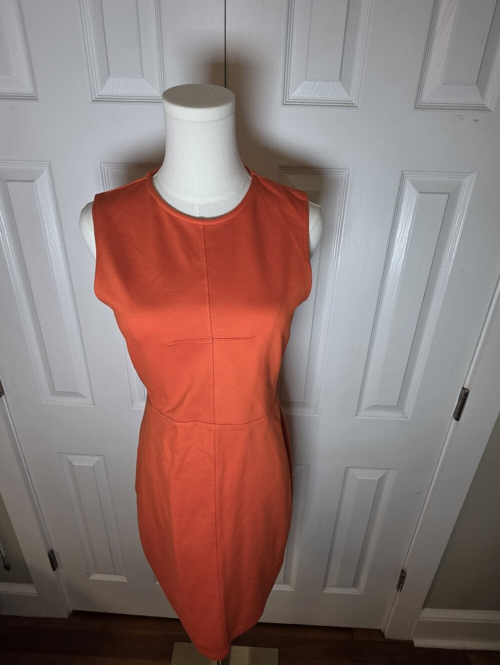 French Connection Bright Orange Sleeveless Sheath Dress With Mesh Sides